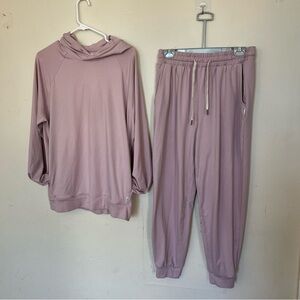 Relaxed Hooded Sweatshirt & Jogger Set - Dusty Mauve